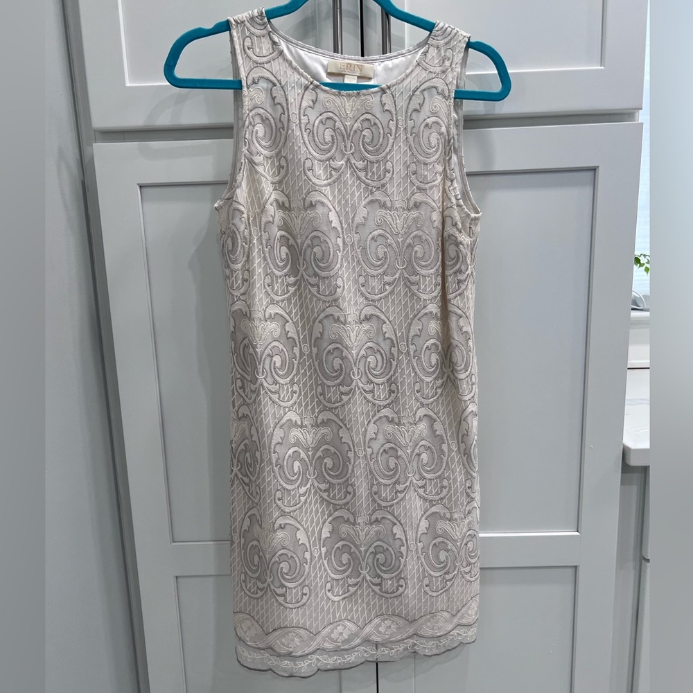 ERIN by Erin Fetherstan Embroidered Lace Silk Lined Ivory Boho Dress Size 2
